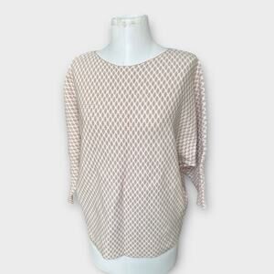 SIONI Knit Sweater – Beige & Cream Dot Pattern –Women's Size Small Chic Minimal